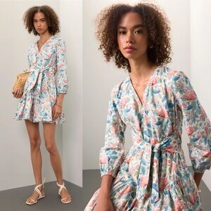 La Vie Rebecca Taylor | Long Sleeve Paint Garden Floral Dress Size S